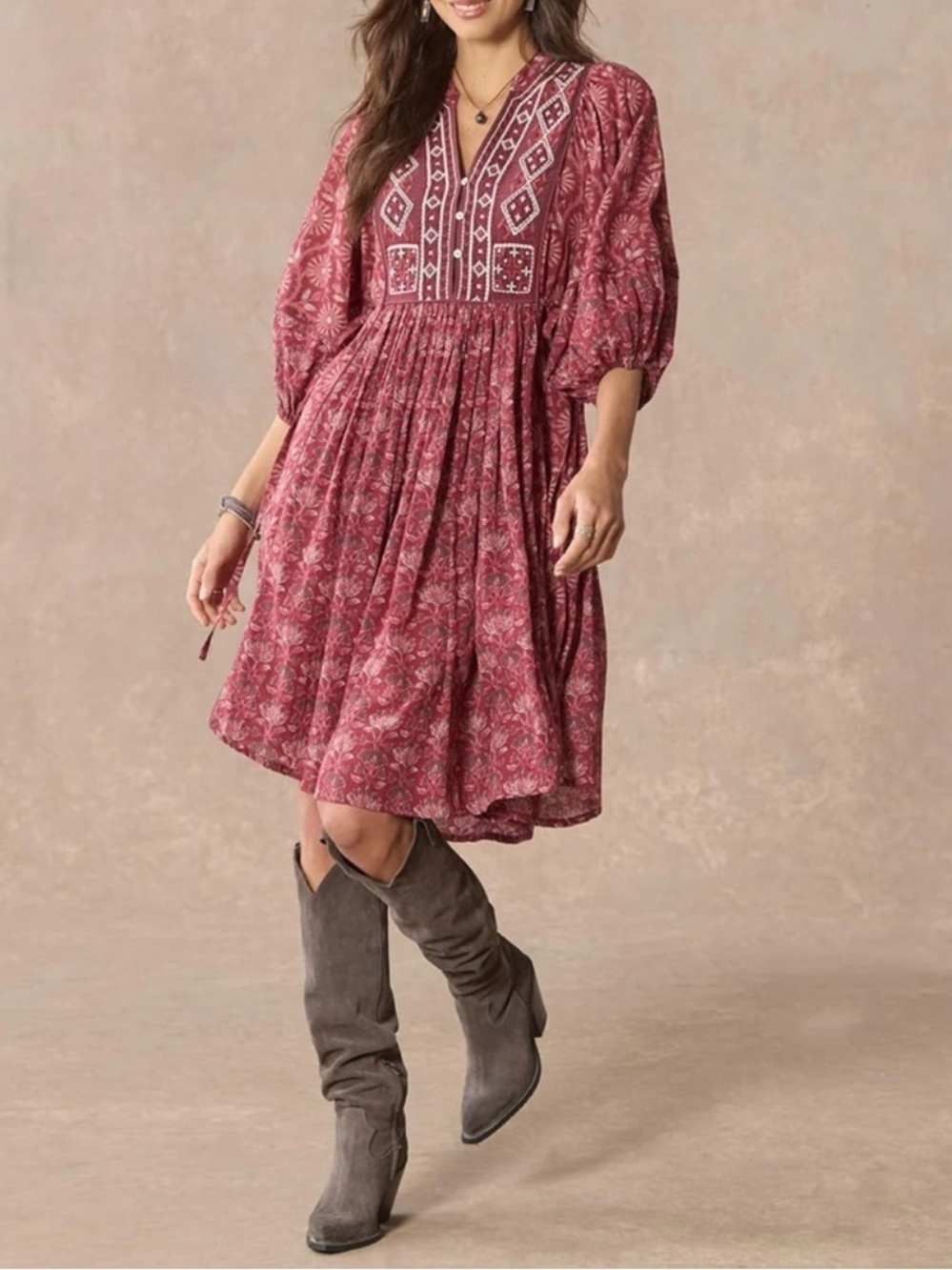NEW Sundance Lizet Dress Embroidered Puff Sleeve Cotton Blend Boho Size XS